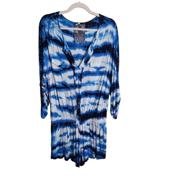 Young Fabulous & Broke V Neck Long Sleeve Tie Dye Blue Romper Size M - Picture 2 of 6